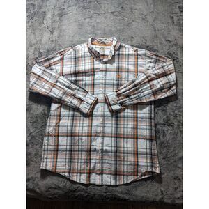 Cinch Men's Plaid Button Down Shirt - White, Black, Orange